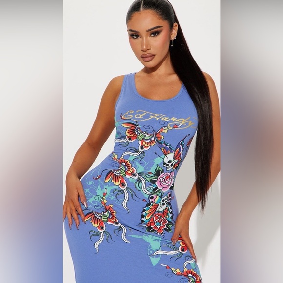 Ed Hardy Dresses & Skirts - Ed Hardy Women's Blue Graphic Dress